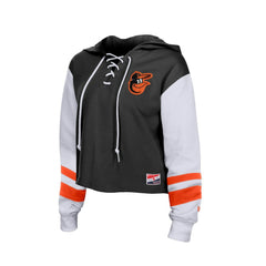 Baltimore Orioles Women's Boxy Lace-Up Hoodie - Black | New Era
