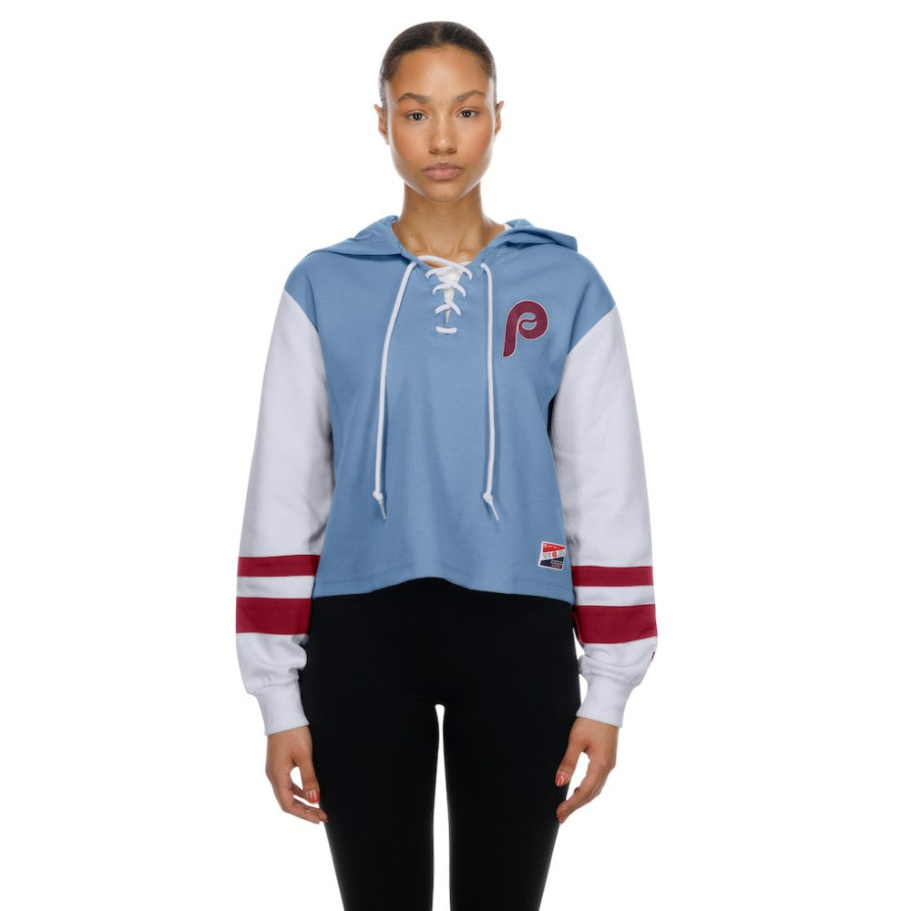 Philadelphia Phillies Women's Boxy Lace-Up Hoodie - Light Blue | New Era