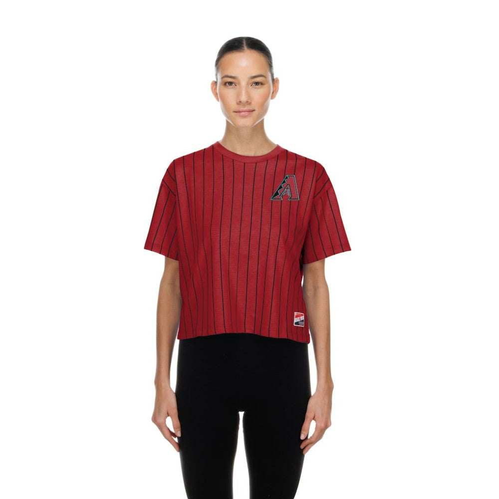 Arizona Diamondbacks Women's Throwback Meshback Pinstripe Boxy T-Shirt - Red | New Era