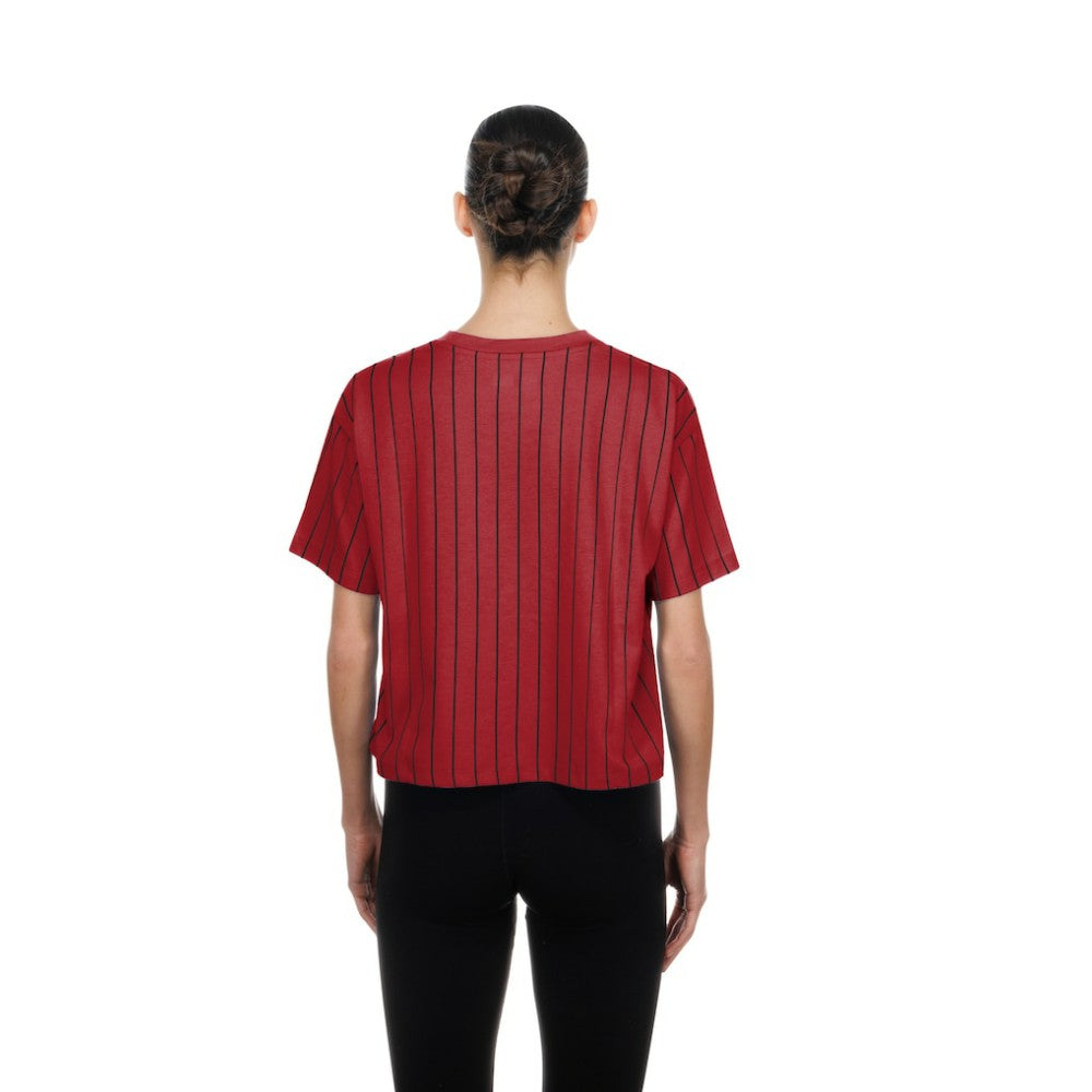 Arizona Diamondbacks Women's Throwback Meshback Pinstripe Boxy T-Shirt - Red | New Era
