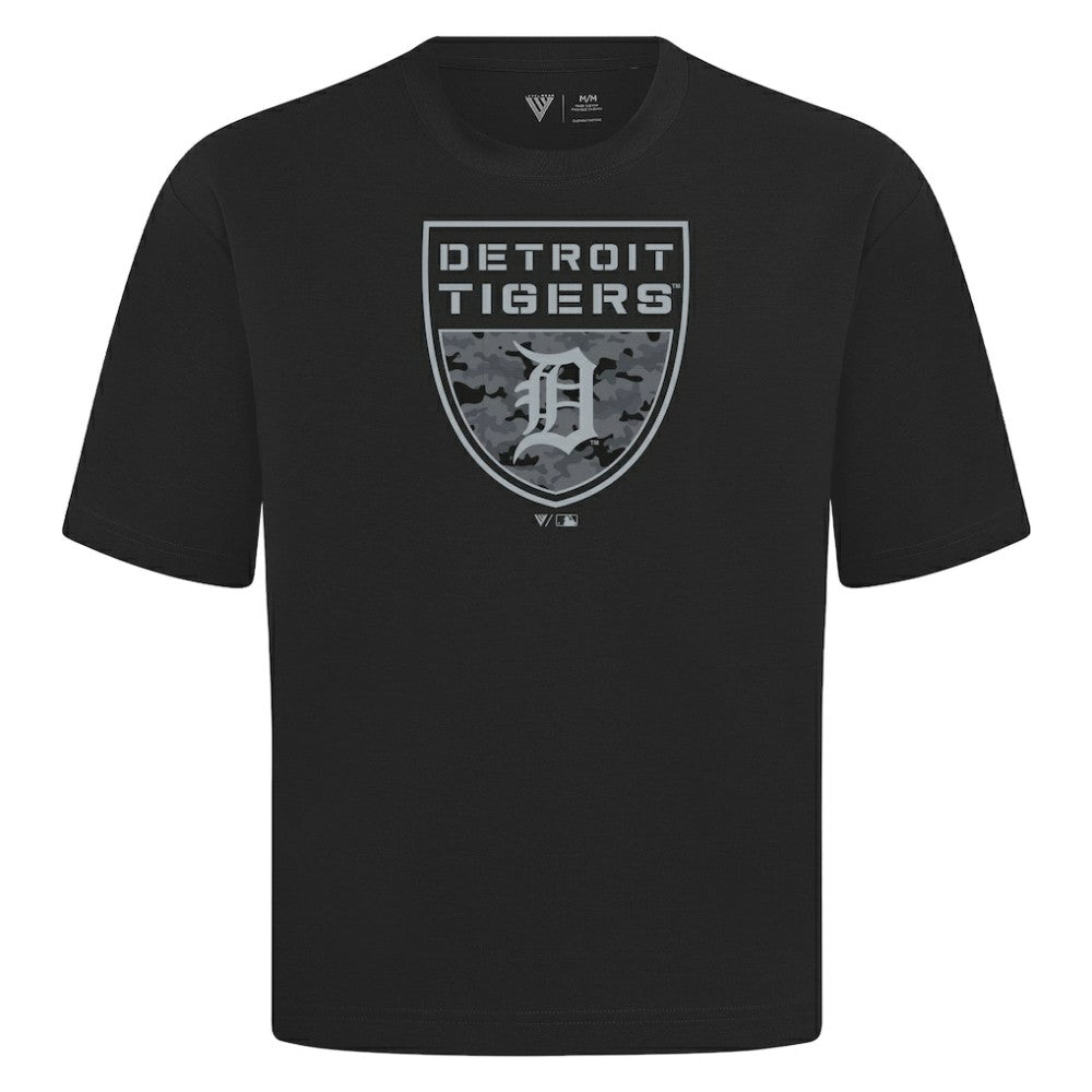 Detroit Tigers Levelwear Oversized Luxe Signature Knit Buckler T-Shirt - Black