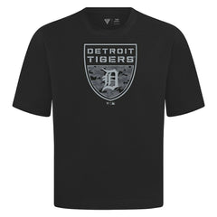 Detroit Tigers Levelwear Oversized Luxe Signature Knit Buckler T-Shirt - Black