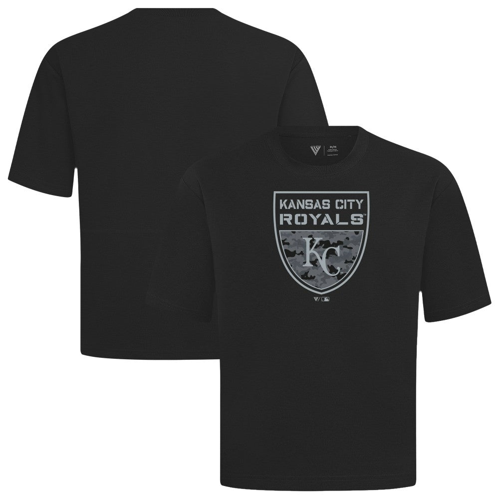Kansas City Royals Levelwear Oversized Luxe Signature Knit Buckler T-Shirt - Black