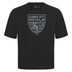 Kansas City Royals Levelwear Oversized Luxe Signature Knit Buckler T-Shirt - Black