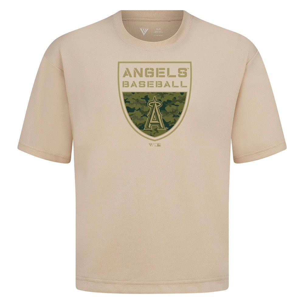 Los Angeles Angels Levelwear Oversized Luxe Signature Knit Buckler T-Shirt - Khaki