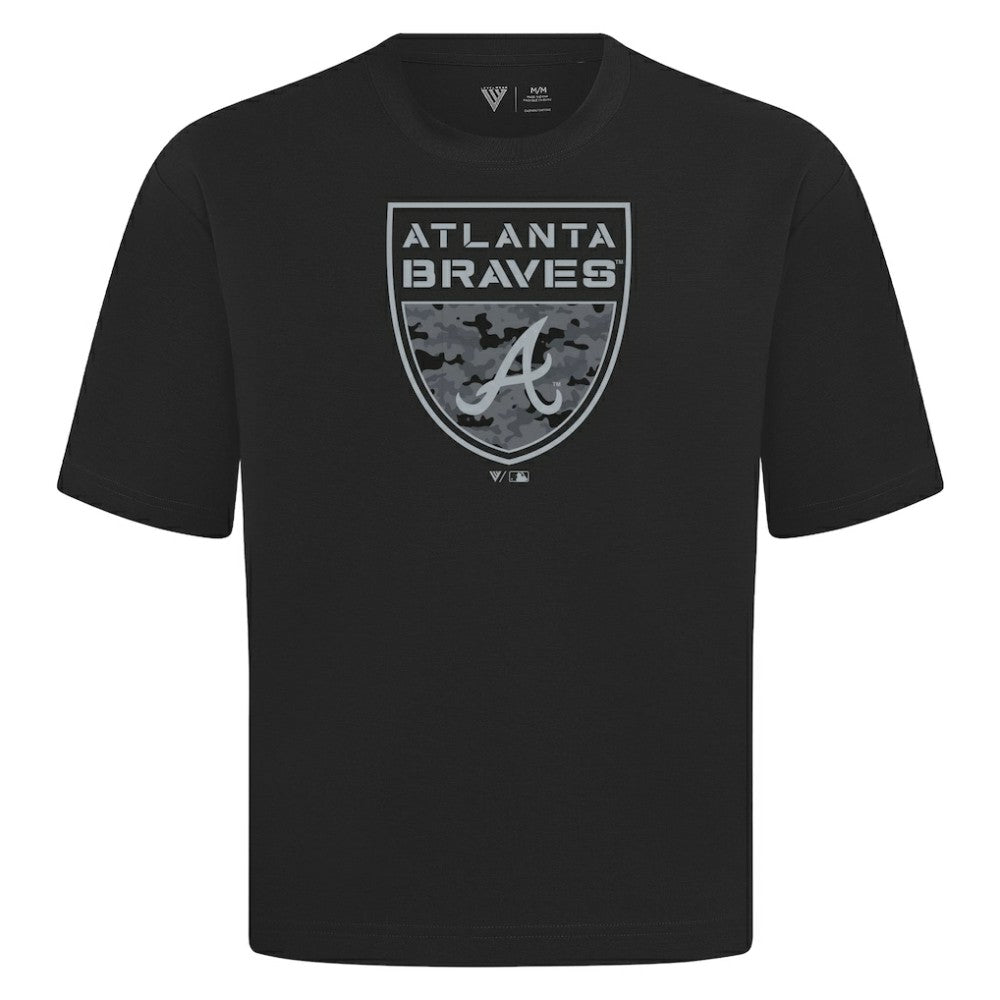 Atlanta Braves Levelwear Oversized Luxe Signature Knit Buckler T-Shirt - Black