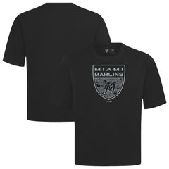 Miami Marlins Levelwear Oversized Luxe Signature Knit Buckler T-Shirt - Black