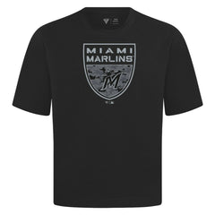 Miami Marlins Levelwear Oversized Luxe Signature Knit Buckler T-Shirt - Black