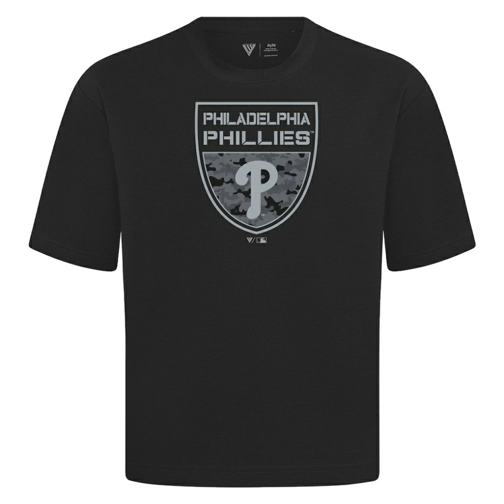 Philadelphia Phillies Levelwear Oversized Luxe Signature Knit Buckler T-Shirt - Black