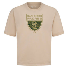 San Diego Padres Levelwear Oversized Luxe Signature Knit Buckler T-Shirt - Khaki