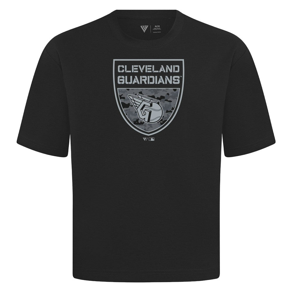 Cleveland Guardians Levelwear Oversized Luxe Signature Knit Buckler T-Shirt - Black