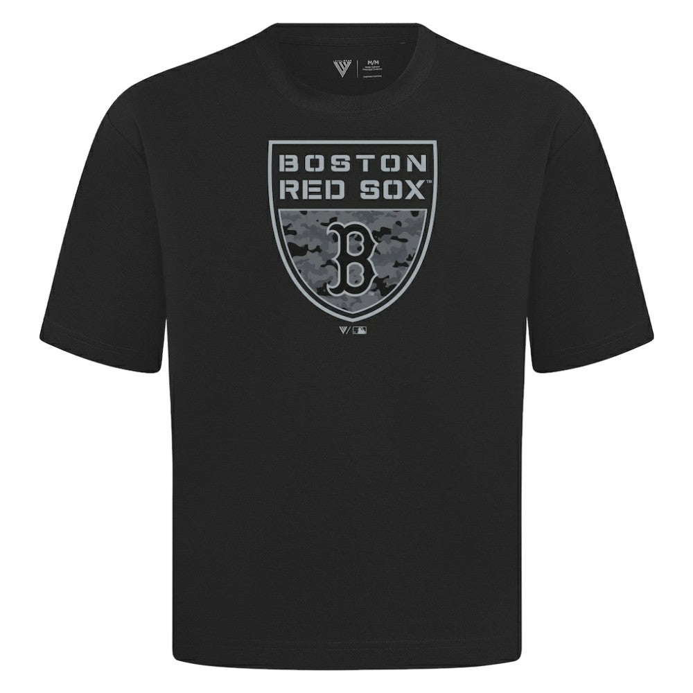 Boston Red Sox Levelwear Oversized Luxe Signature Knit Buckler T-Shirt - Black