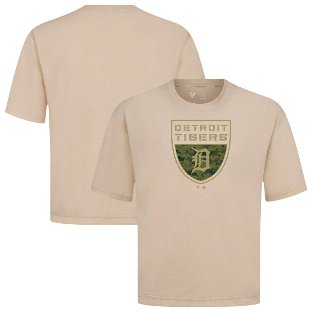 Detroit Tigers Levelwear Oversized Luxe Signature Knit Buckler T-Shirt - Khaki
