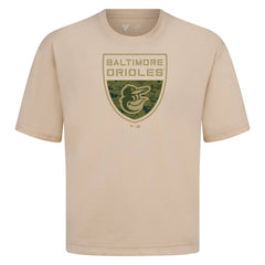 Baltimore Orioles Levelwear Oversized Luxe Signature Knit Buckler T-Shirt - Khaki