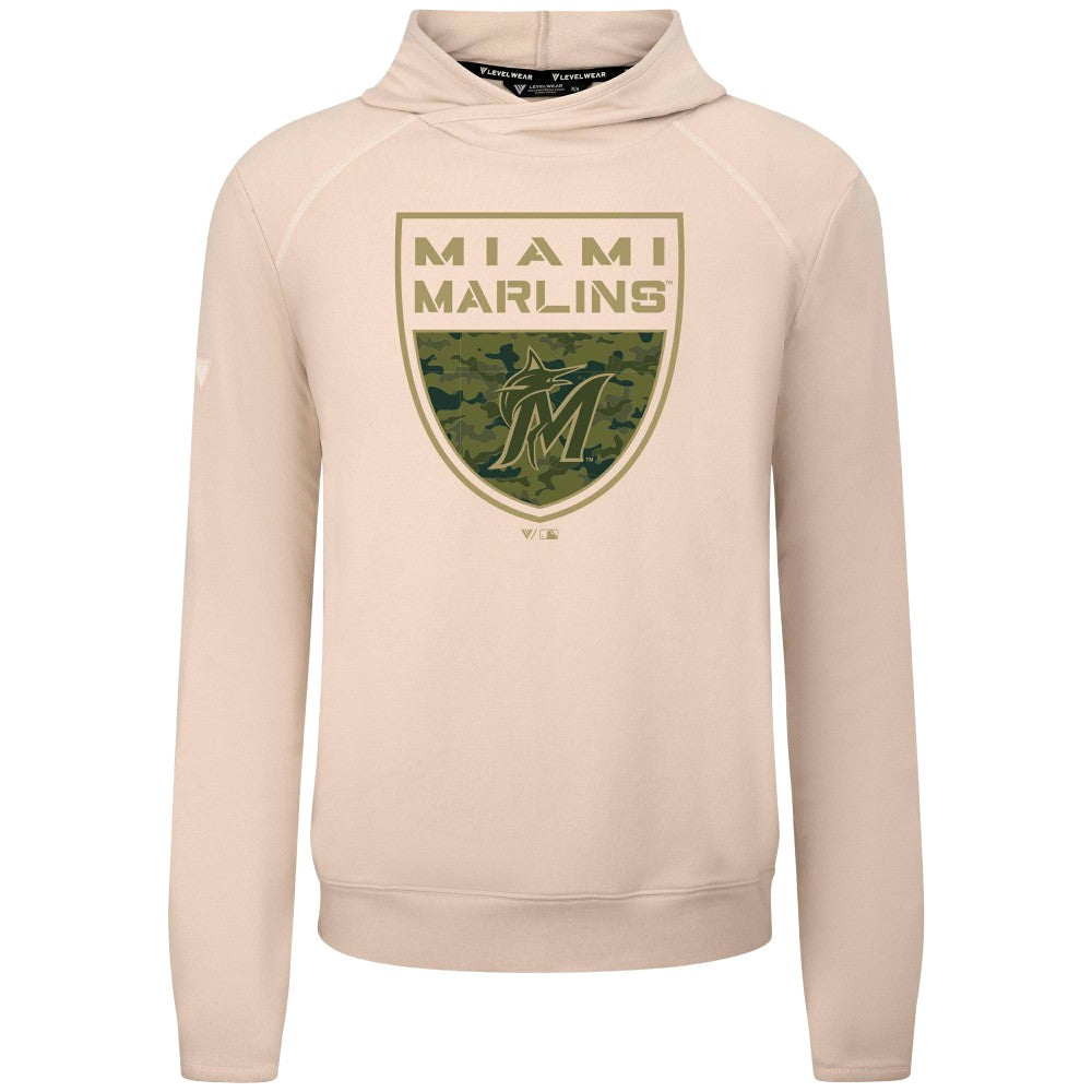 Miami Marlins Levelwear Mandate Buckler Tri-Blend Pullover Hoodie - Khaki