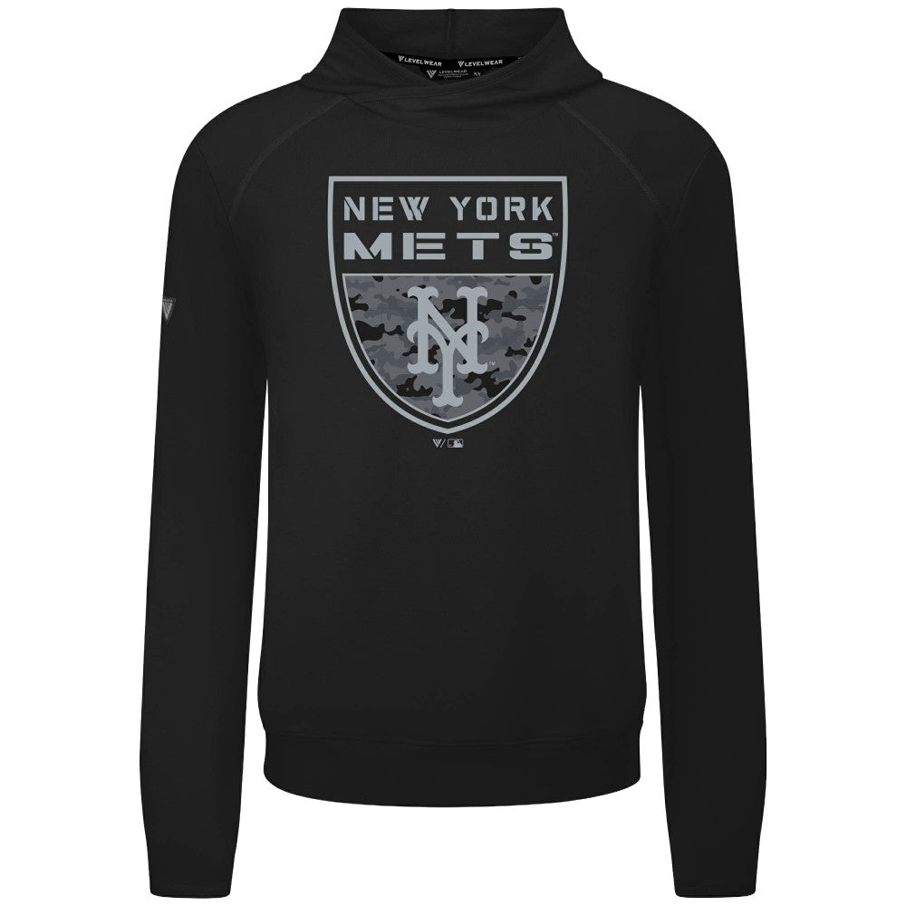 New York Mets Levelwear Mandate Buckler Tri-Blend Pullover Hoodie - Black