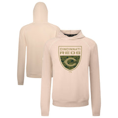 Cincinnati Reds Levelwear Mandate Buckler Tri-Blend Pullover Hoodie - Khaki
