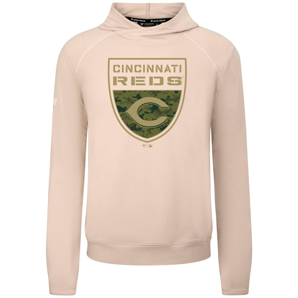 Cincinnati Reds Levelwear Mandate Buckler Tri-Blend Pullover Hoodie - Khaki