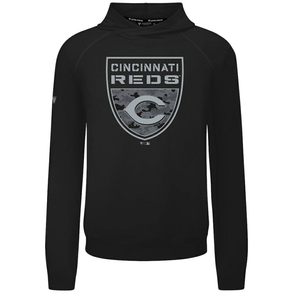 Cincinnati Reds Levelwear Mandate Buckler Tri-Blend Pullover Hoodie - Black