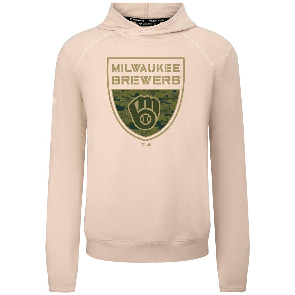Milwaukee Brewers Levelwear Mandate Buckler Tri-Blend Pullover Hoodie - Khaki