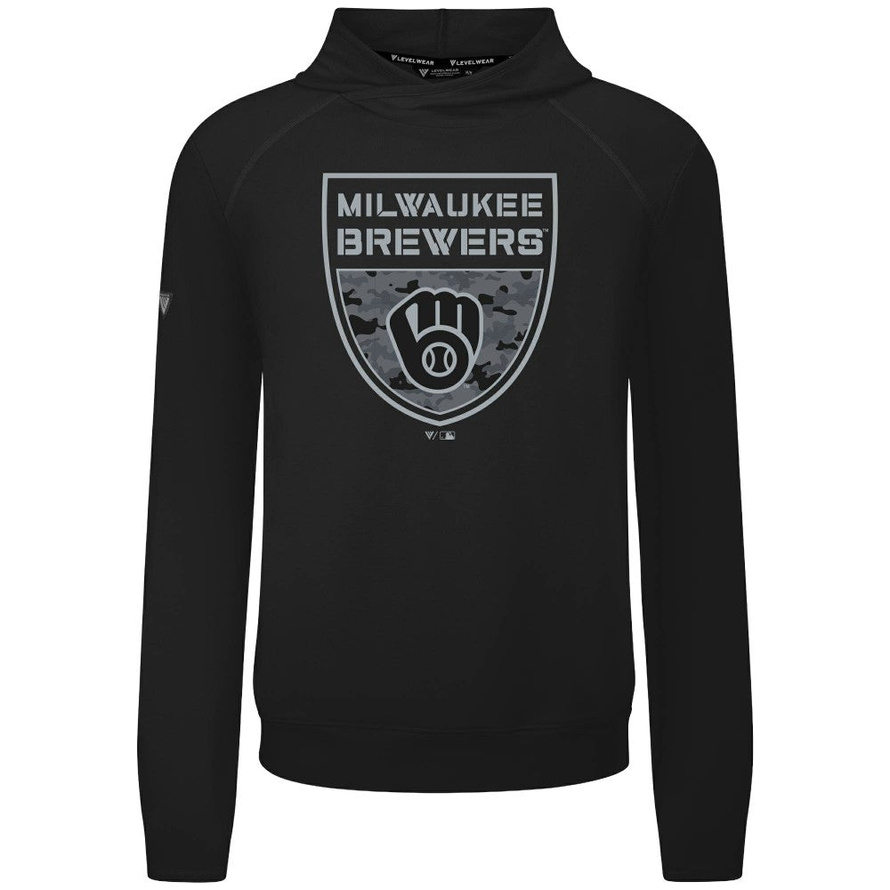 Milwaukee Brewers Levelwear Mandate Buckler Tri-Blend Pullover Hoodie - Black