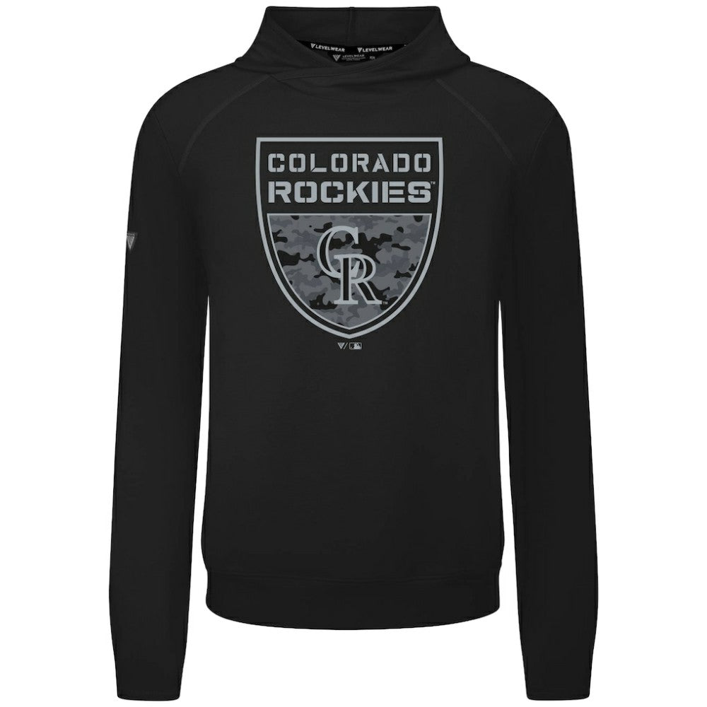 Colorado Rockies Levelwear Mandate Buckler Tri-Blend Pullover Hoodie - Black