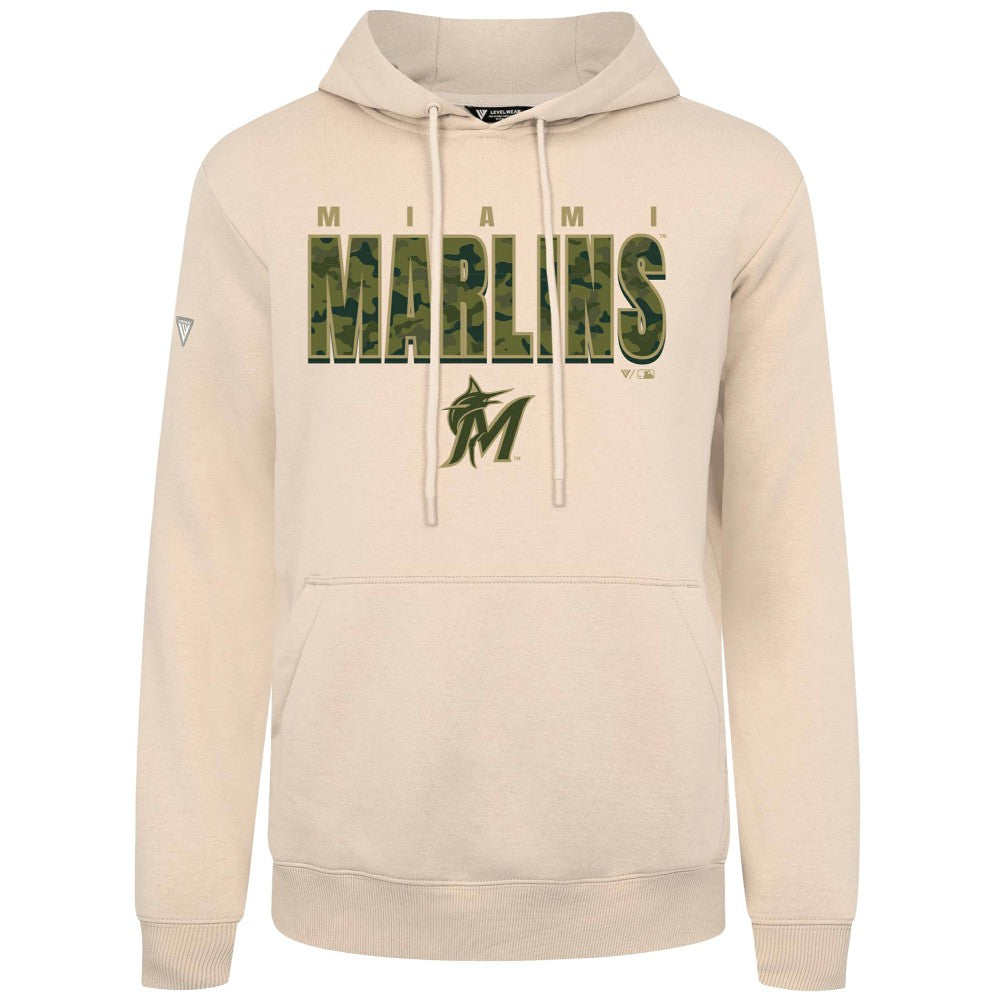 Miami Marlins Levelwear Podium Protect Pullover Hoodie - Khaki