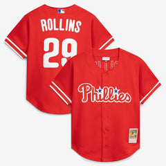 Jimmy Rollins Philadelphia Phillies Cooperstown Mesh Batting Practice Button-Up Jersey - Red | Mitchell & Ness