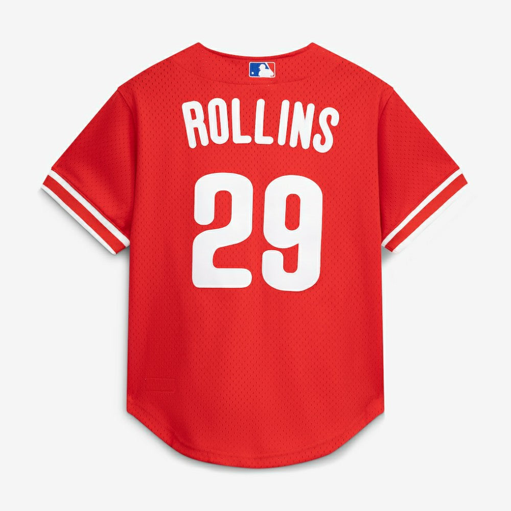 Jimmy Rollins Philadelphia Phillies Cooperstown Mesh Batting Practice Button-Up Jersey - Red | Mitchell & Ness
