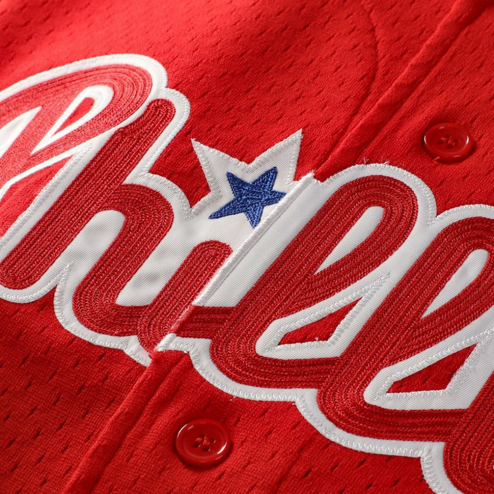 Jimmy Rollins Philadelphia Phillies Cooperstown Mesh Batting Practice Button-Up Jersey - Red | Mitchell & Ness