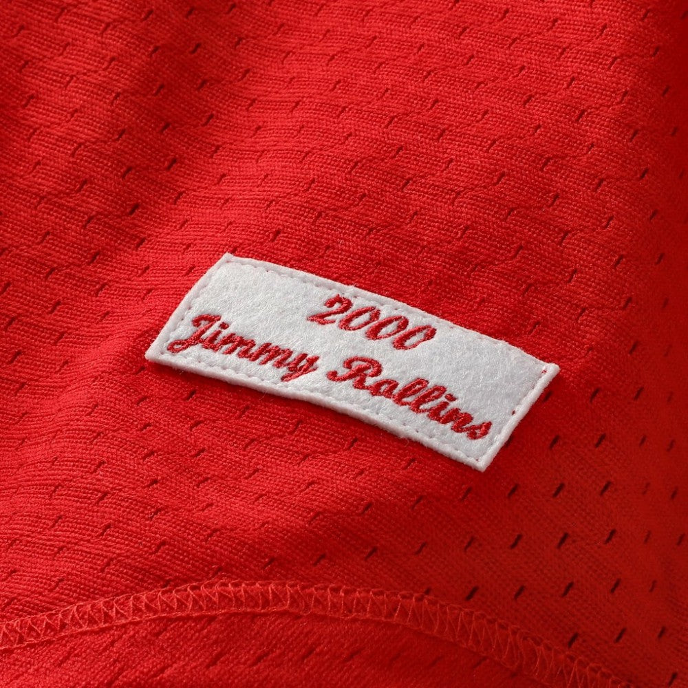 Jimmy Rollins Philadelphia Phillies Cooperstown Mesh Batting Practice Button-Up Jersey - Red | Mitchell & Ness