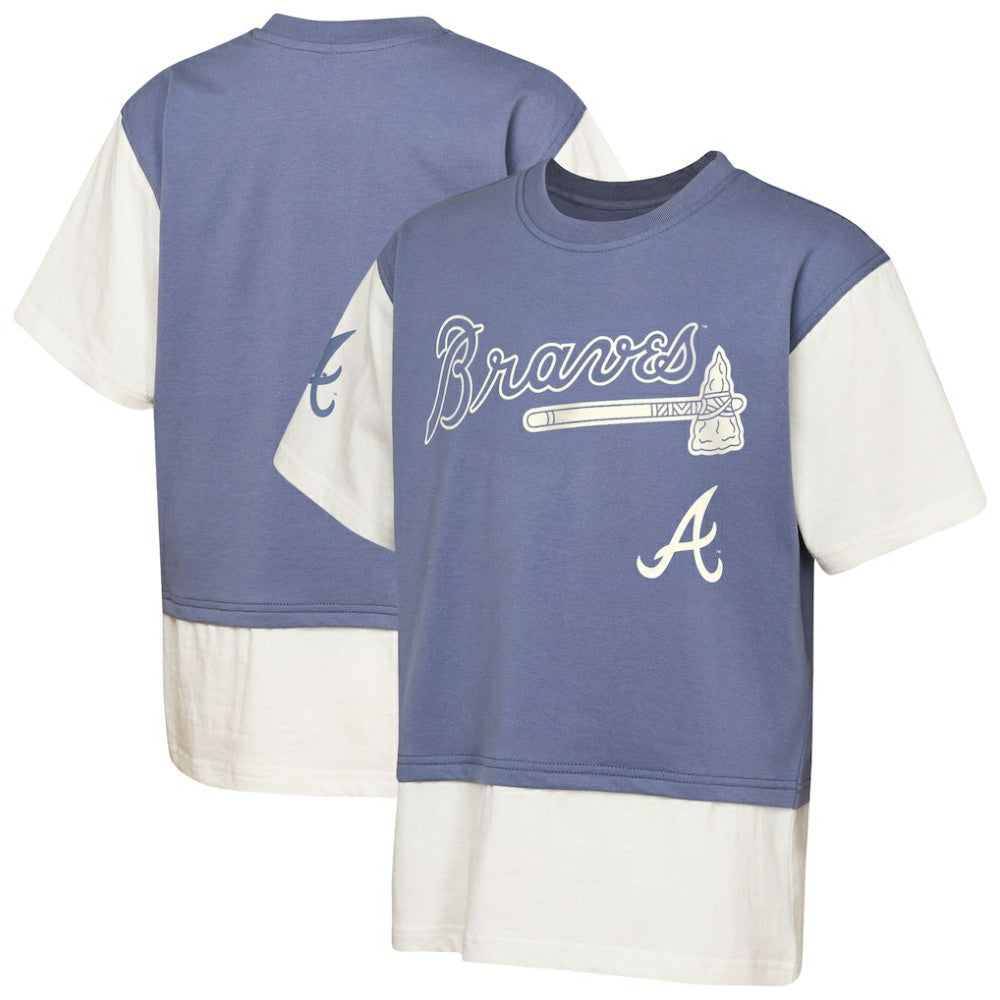 Atlanta Braves Outerstuff Youth Ultimate Pastels Premium Double Run T-Shirt - Navy/Cream