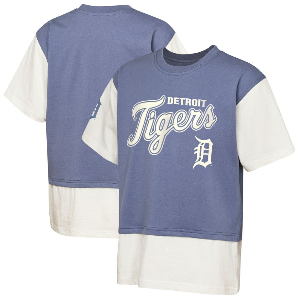 Detroit Tigers Outerstuff Youth Ultimate Pastels Premium Double Run T-Shirt - Navy/Cream