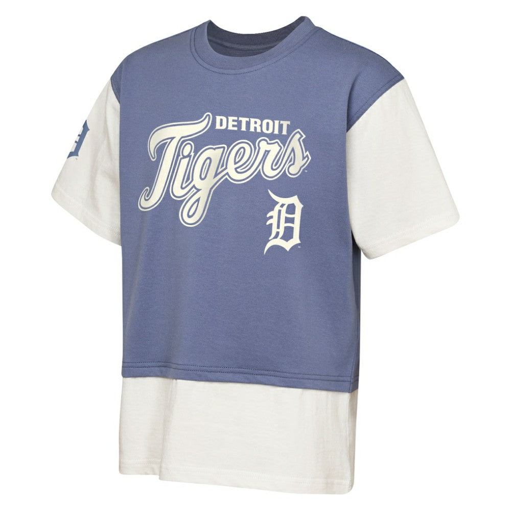 Detroit Tigers Outerstuff Youth Ultimate Pastels Premium Double Run T-Shirt - Navy/Cream
