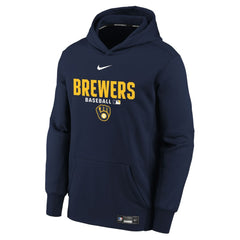 Milwaukee Brewers Youth Authentic Collection Therma-FIT Hoodie - Navy | Nike