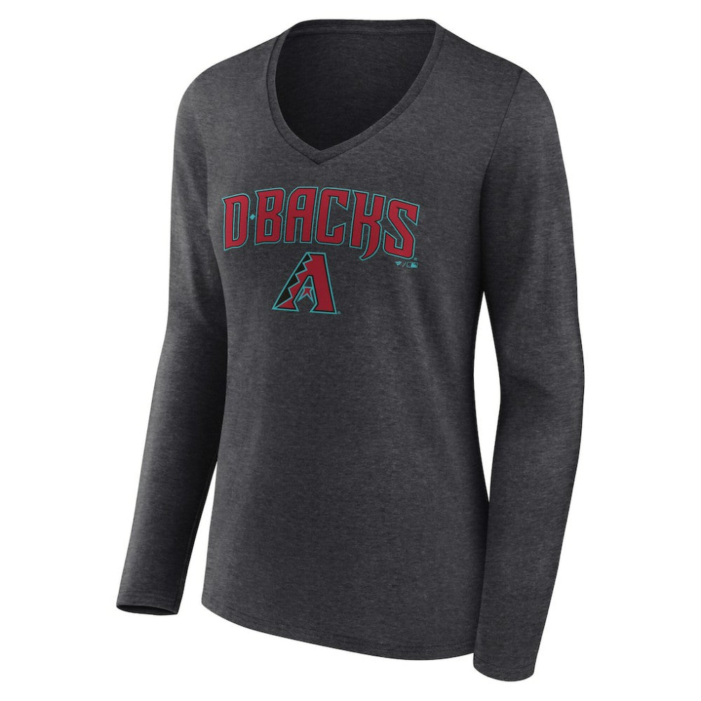 Arizona Diamondbacks Women's Team Lockup Long Sleeve V-Neck T-Shirt - Charcoal