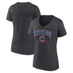 Chicago Cubs Women's Team Lockup V-Neck T-Shirt - Charcoal