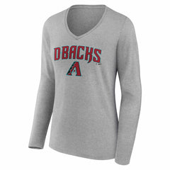 Arizona Diamondbacks Women's Team Lockup Long Sleeve V-Neck T-Shirt - Gray