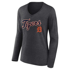 Detroit Tigers Women's Team Lockup Long Sleeve V-Neck T-Shirt - Charcoal