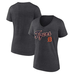 Detroit Tigers Women's Team Lockup V-Neck T-Shirt - Charcoal