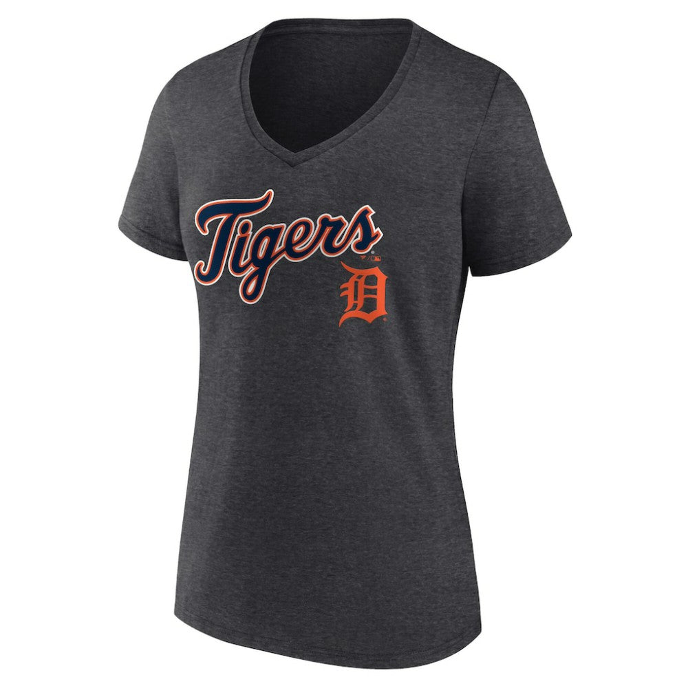 Detroit Tigers Women's Team Lockup V-Neck T-Shirt - Charcoal