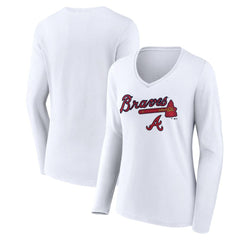 Atlanta Braves Women's Team Lockup Long Sleeve V-Neck T-Shirt - White