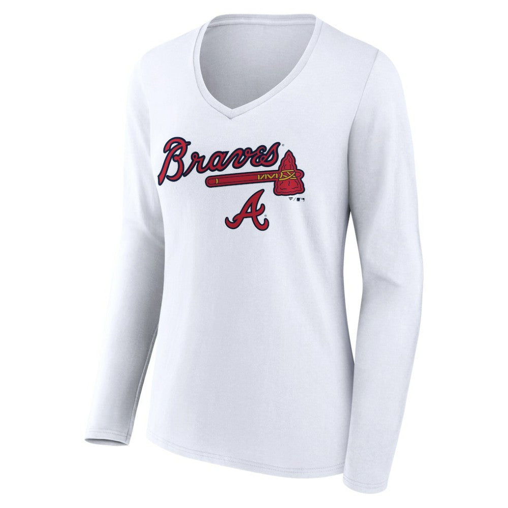 Atlanta Braves Women's Team Lockup Long Sleeve V-Neck T-Shirt - White