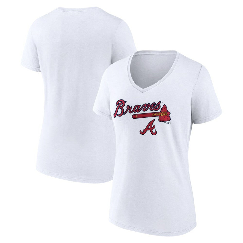 Atlanta Braves Women's Team Lockup V-Neck T-Shirt - White