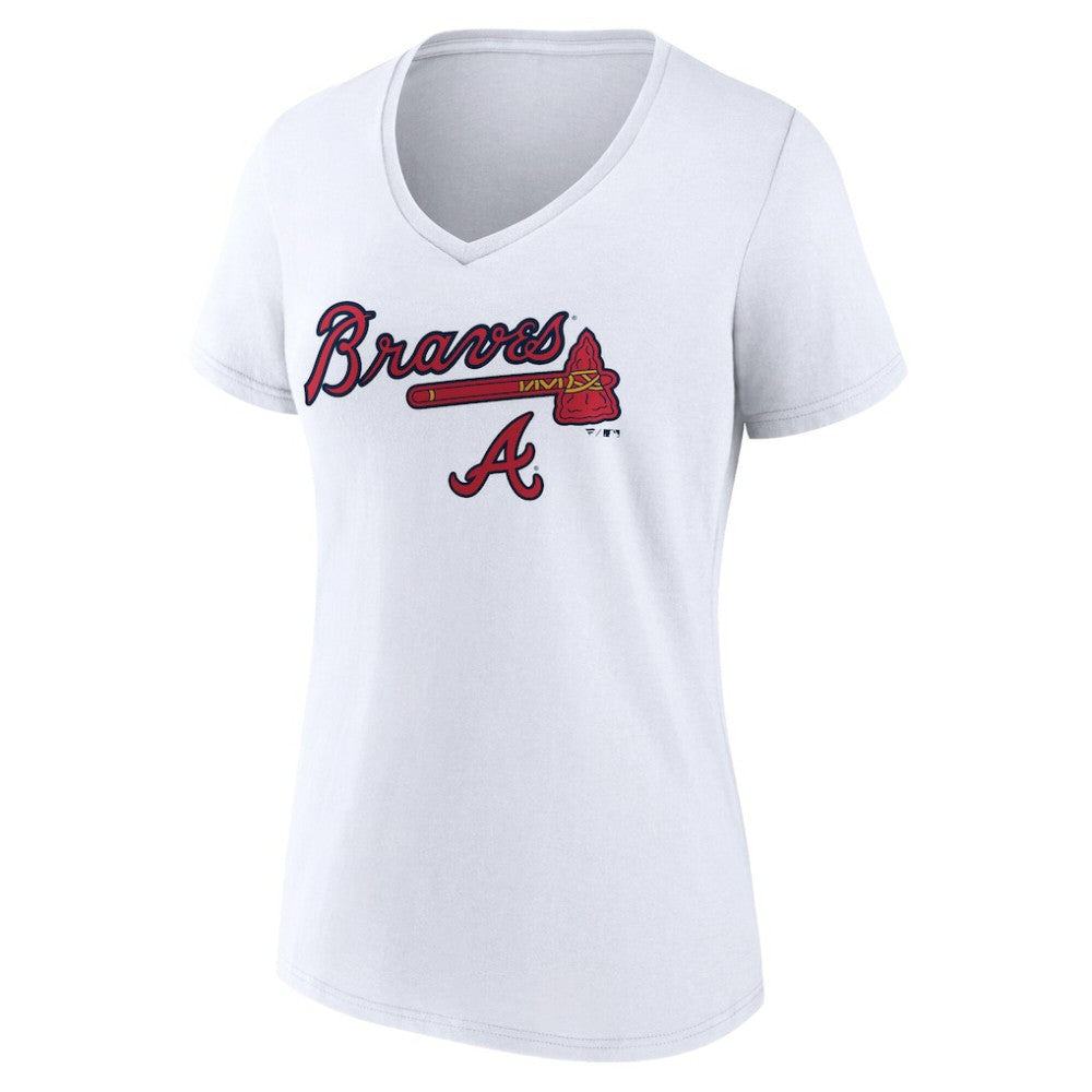 Atlanta Braves Women's Team Lockup V-Neck T-Shirt - White