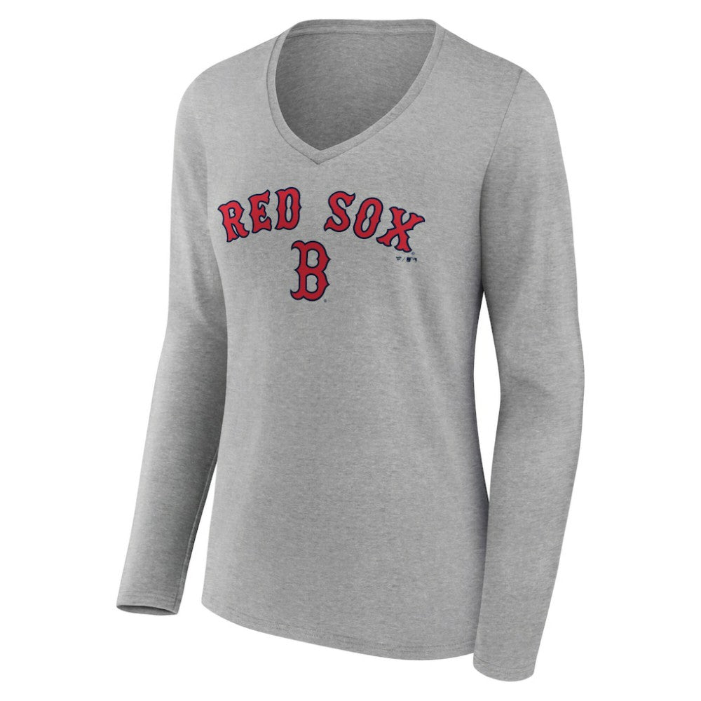 Boston Red Sox Women's Team Lockup Long Sleeve V-Neck T-Shirt - Gray