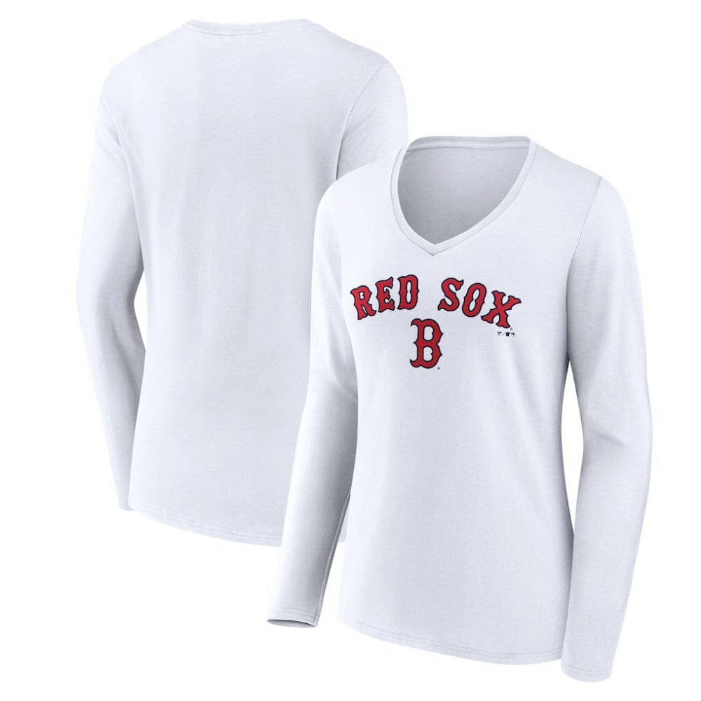 Boston Red Sox Women's Team Lockup Long Sleeve V-Neck T-Shirt - White