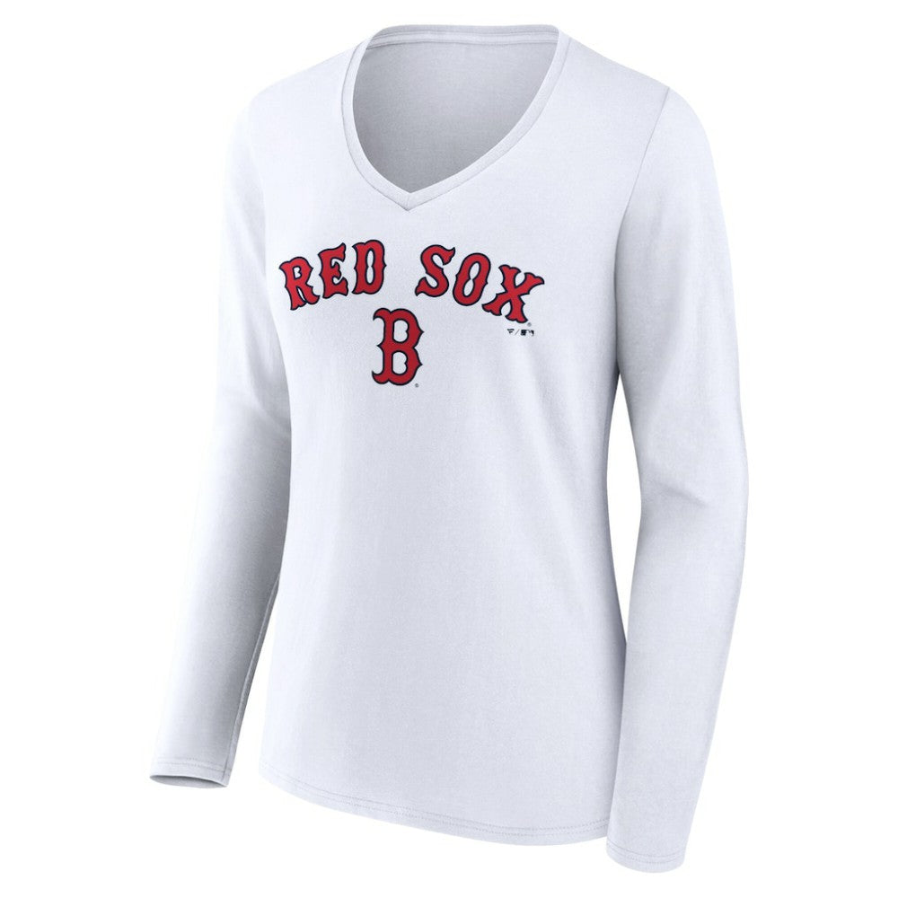 Boston Red Sox Women's Team Lockup Long Sleeve V-Neck T-Shirt - White