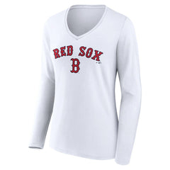 Boston Red Sox Women's Team Lockup Long Sleeve V-Neck T-Shirt - White