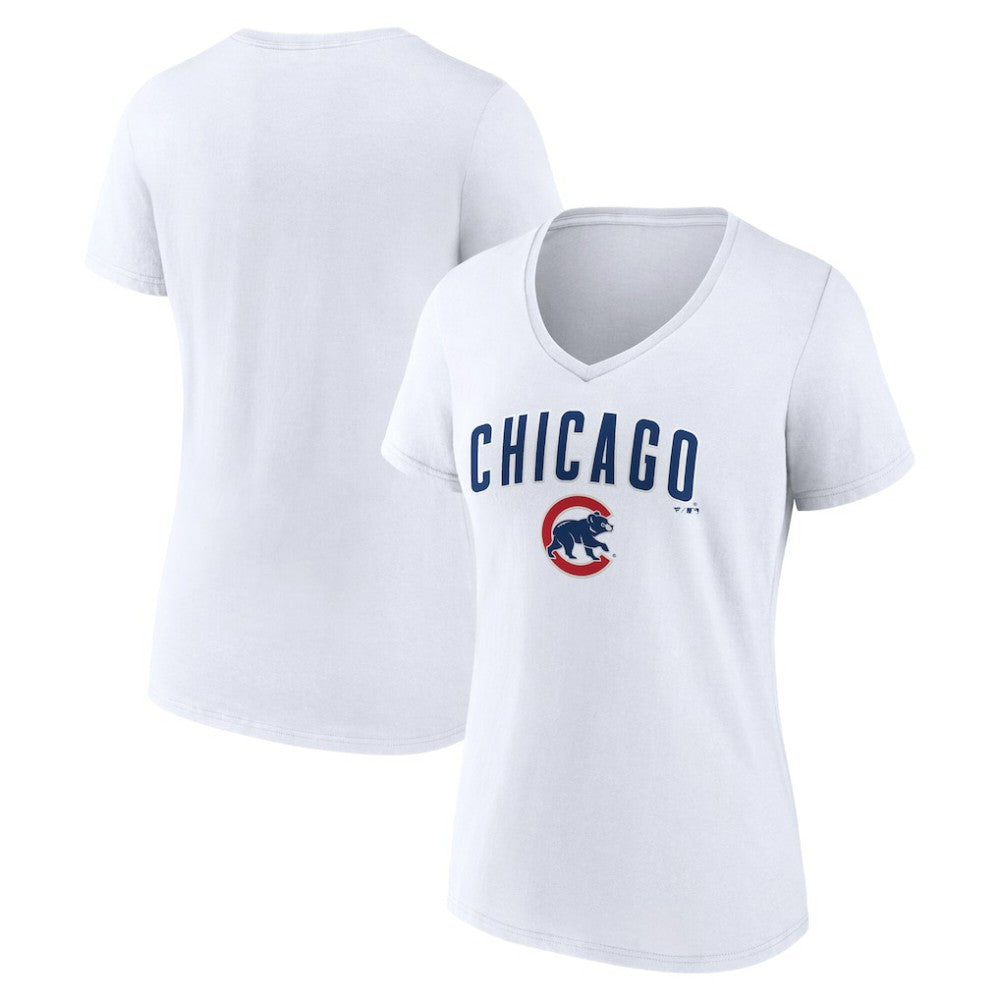 Chicago Cubs Women's Team Lockup V-Neck T-Shirt - White